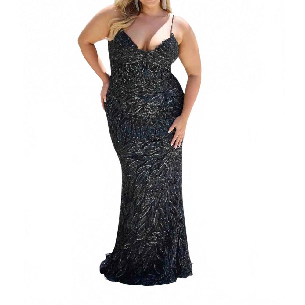 NEW PRIMAVERA plunging v neckline prom dress in black